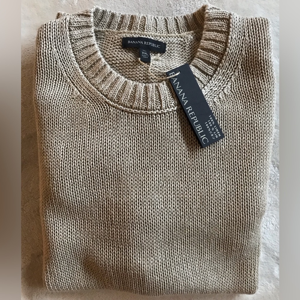 Banana Republic Men's Khaki 100% Linen Sweater